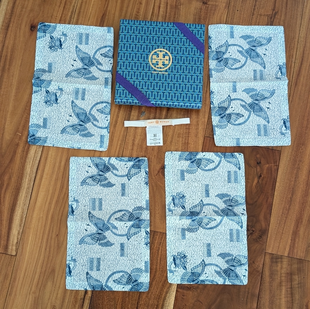 Tory Burch Butterfly Batik Poplin Cotton Cocktail Napkins Set of 4 New in Box ❤️